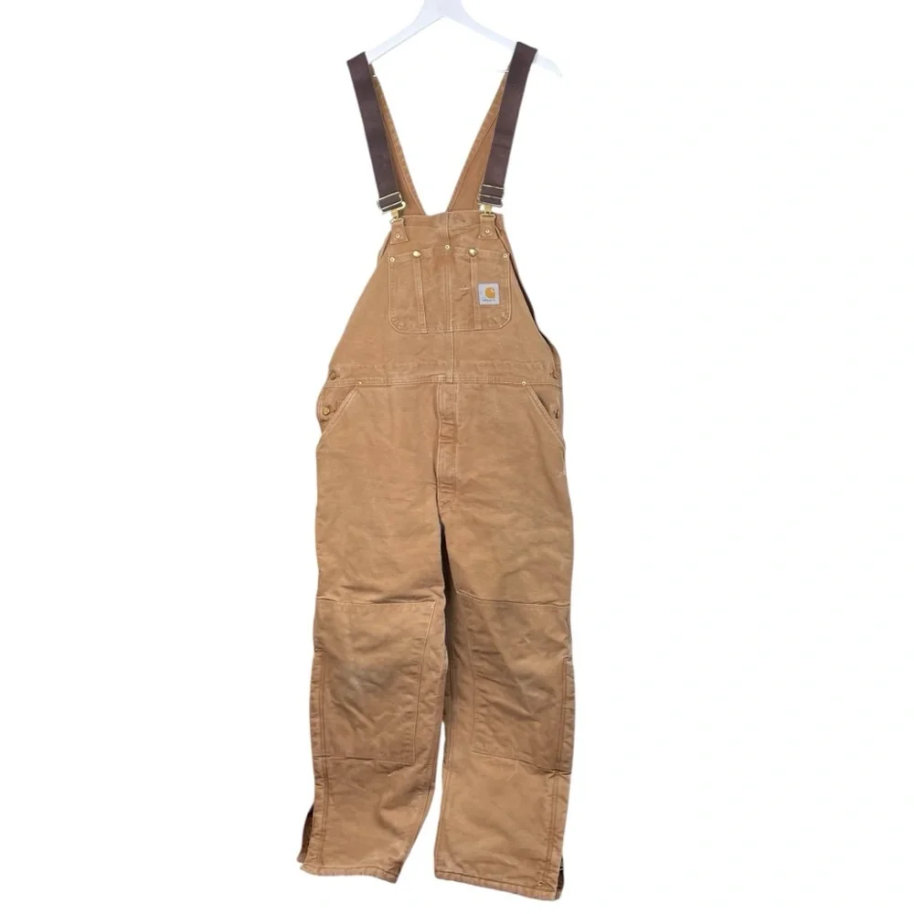 Vintage Carhartt Insulated Quilt Lined Double Knee Bib Overalls R02 Size 44 x 32